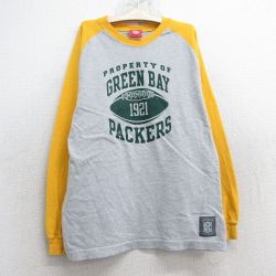 古着 長袖 ビンテージ Tシャツ キッズ ボーイズ 子ども服 00年代 00s NFL グリーンベイパッカーズ ラグラン ツートンカラー コットン クルーネック グレー他 アメフト スーパーボウル 25jun02