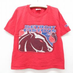 古着 チャンピオン champion 半袖 ビンテージ Tシャツ キッズ ボーイズ 子供服 90年代 90s デトロイトピストンズ コットン クルーネック 赤 レッド 25jun05