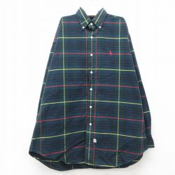 【20%OFF】古着 ラルフローレン Ralph Lauren 半袖 ブランド シャツ キッズ ボーイズ 子供服 90年代 90s ワンポイントロゴ The Big Oxford コットン ボタンダウン 緑他 グリーン チェック 25jun06