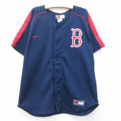 古着 ナイキ NIKE 半袖 ベースボール シャツ キッズ ボーイズ 子供服 00年代 00s ワンポイントロゴ MLB ボストンレッドソックス ジョナサンパペルボン 58 ラグラン 紺他 ネイビー メジャーリーグ 野球 25jun06