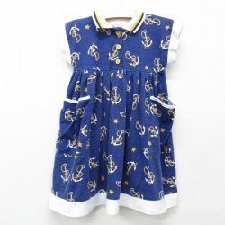 古着 半袖 ワンピース キッズ ガールズ 子供服 90年代 90s イカリ USA製 紺他 ネイビー 25jun07