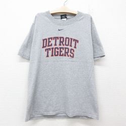 古着 ナイキ NIKE 半袖 ビンテージ Tシャツ キッズ ボーイズ 子供服 00年代 00s MLB デトロイトタイガース クルーネック グレー 霜降り メジャーリーグ ベースボール 野球 25jun14