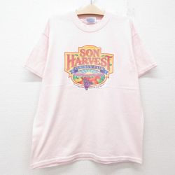 【50%OFF】古着 ヘインズ Hanes 半袖 ビンテージ Tシャツ キッズ ボーイズ 子供服 00年代 00s SON HARVEST フルーツ クルーネック 薄ピンク 25jun14
