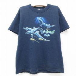 【50%OFF】古着 半袖 ビンテージ Tシャツ キッズ ボーイズ 子供服 90年代 90s イルカ 魚 クルーネック USA製 紺 ネイビー 25jun14