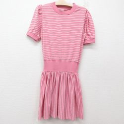 古着 半袖 ビンテージ ワンピース キッズ ガールズ 子供服 90年代 90s USA製 ピンク他 ボーダー 25jun14