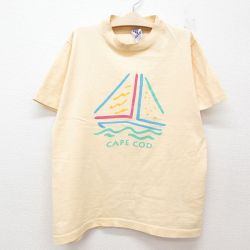 古着 半袖 ビンテージ Tシャツ キッズ ボーイズ 子供服 90年代 90s ヨット ケープコッド コットン クルーネック USA製 ベージュ カーキ 25jun14
