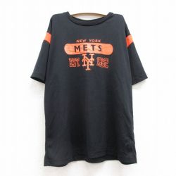 古着 半袖 ビンテージ Tシャツ キッズ ボーイズ 子供服 00年代 00s MLB ニューヨークメッツ メッシュ地 クルーネック 黒 ブラック メジャーリーグ ベースボール 野球 25jul24