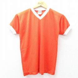 古着 半袖 ビンテージ Tシャツ キッズ ボーイズ 子供服 80年代 80s 無地 メッシュ地 Vネック オレンジ 25aug04