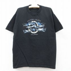 古着 半袖 ビンテージ Tシャツ キッズ ボーイズ 子供服 90年代 90s サメ コットン クルーネック 黒 ブラック 25aug06