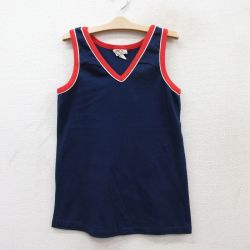 古着 ビンテージ タンクトップ キッズ ボーイズ 子供服 80年代 80s 無地 Vネック 紺 ネイビー 25aug06