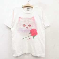古着 スクリーンスターズ 半袖 ビンテージ Tシャツ キッズ ボーイズ 子供服 80年代 80s ネコ バラ クルーネック USA製 白 ホワイト 【spe】 25aug06
