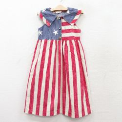 古着 ノースリーブ ワンピース キッズ ガールズ 子供服 90年代 90s 星条旗 コットン USA製 赤他 レッド 25sep02