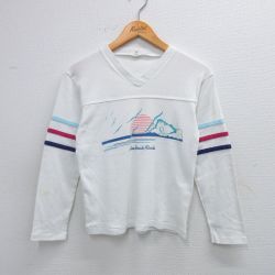 古着 長袖 ビンテージ フットボール Tシャツ キッズ ボーイズ 子供服 80年代 80s パームビーチ Vネック 白 ホワイト 25sep03