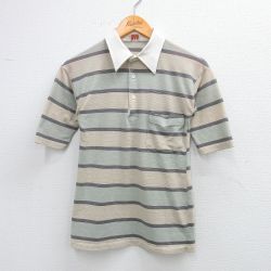 古着 半袖 ポロ シャツ キッズ ボーイズ 子供服 80年代 80s ベージュ他 カーキ ボーダー 25sep03