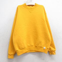 古着 ラッセル 長袖 スウェット キッズ ボーイズ 子供服 00年代 00s 無地 クルーネック 黄色 25dec03
