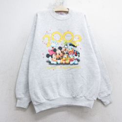 【20%OFF】古着 ヘインズ 長袖 スウェット キッズ ボーイズ 子供服 00年代 00s ディズニー ミッキー ミニー ドナルド クルーネック 薄グレー 霜降り 25dec03