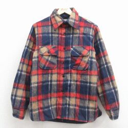 古着 長袖 ウール シャツ キッズ ボーイズ 子供服 80年代 80s CPO 紺 内側ボア 26jan09