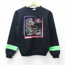 古着 長袖 スウェット キッズ ボーイズ 子供服 90年代 90s スケボー クルーネック USA製 黒他 26jan28