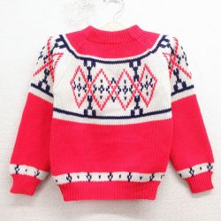 古着 JCペニー 長袖 セーター キッズ 子供服 80年代 80s アーガイル アクリル クルーネック 赤他 26jan31