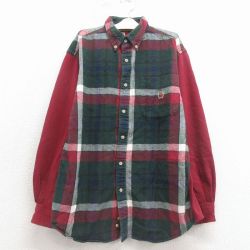 古着 トミーヒルフィガー 長袖 ブランド シャツ キッズ 子供服 90年代 90s ワンポイントロゴ コットン ボタンダウン 緑他 26jan31