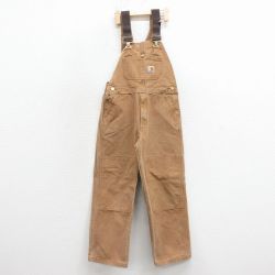 古着 カーハート オーバーオール キッズ 子供服 ダブルニー ダック地 コットン 茶 26feb04
