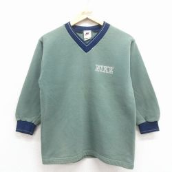 古着 ナイキ NIKE 長袖 スウェット キッズ 子供服 90年代 90s ワンポイントロゴ Vネック USA製 薄緑【spe】 26feb04