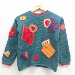 古着 ギャップ GAP 長袖 セーター キッズ 子供服 90年代 90s ハート コットン クルーネック 緑他【spe】 26feb04