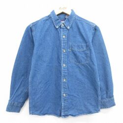 古着 FADED GLORY 長袖 シャツ キッズ 子供服 00年代 00s コットン ボタンダウン ネイビー デニム 26may23
