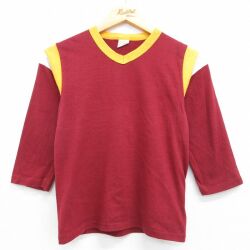 古着 シアーズ 7分袖 ビンテージ Tシャツ キッズ 子供服 80年代 80s 無地 バーガンディ 26may23