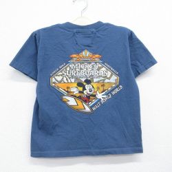 古着 半袖 ビンテージ Tシャツ キッズ ボーイズ 子供服 00年代 00s ディズニー ミッキー サーフボード コットン クルーネック ネイビー 26jun11