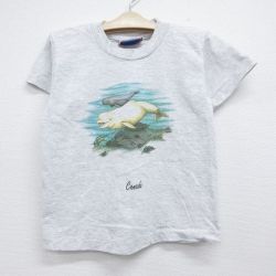 古着 半袖 ビンテージ Tシャツ キッズ ボーイズ 子供服 90年代 90s イルカ クルーネック グレー 霜降り 26jun11