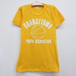 古着 半袖 ビンテージ Tシャツ キッズ ボーイズ 子供服 80年代 80s ORANGETOWN バスケットボール クルーネック USA製 イエロー 26jun11