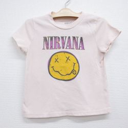 古着 半袖 ロック バンド Tシャツ キッズ ボーイズ 子供服 ニルバーナ ニルヴァーナ クルーネック ピンク 26jun11