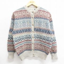 古着 長袖 ニット カーディガン レディース 90年代 90s ウール スコットランド製 紺他 ネイビー 24oct07 中古 トップス