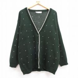古着 長袖 ニット カーディガン レディース ガールスカウト 大きいサイズ 濃緑他 グリーン 24oct11 中古 トップス