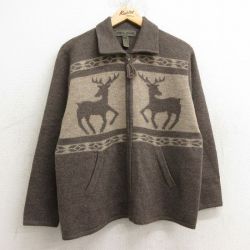 古着 長袖 フルジップ ニット カーディガン レディース シカ 襟付き ウール 茶 ブラウン 24oct16 中古 トップス