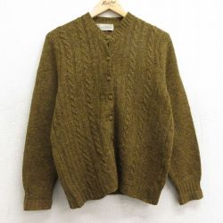 古着 長袖 ケーブル ニット カーディガン レディース 80年代 80s シェットランドウール スコットランド製 茶系 ブラウン 24oct17 中古 トップス