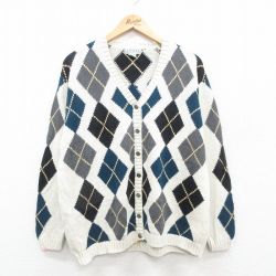 古着 IZOD 長袖 ニット カーディガン レディース 90年代 90s アーガイル コットン 白他 ホワイト 24oct22 中古 トップス