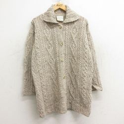古着 長袖 アラン フィッシャーマン ケーブル ニット カーディガン レディース 90年代 90s 襟付き ウール ベージュ他 カーキ 【spe】 24oct23 中古 トップス