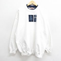 古着 長袖 スウェット レディース 00年代 00s 木 葉 刺繍 ラインストーン 大きいサイズ クルーネック 白 ホワイト 24nov05 中古 スエット トレーナー トップス