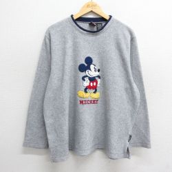 古着 長袖 フリース トップス レディース 90年代 90s ディズニー DISNEY ミッキー MICKEY MOUSE 大きいサイズ クルーネック グレー 24nov05 中古