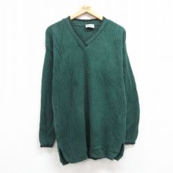 古着 長袖 セーター レディース 90年代 90s 無地 コットン Vネック USA製 緑 グリーン 24dec04 中古 ニット トップス