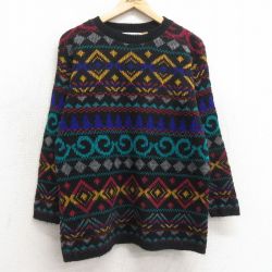 【50%OFF】古着 長袖 セーター レディース 90年代 90s アクリル クルーネック USA製 黒他 ブラック 25jan07 中古 ニット トップス