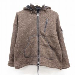古着 長袖 フルジップ ニット カーディガン パーカー レディース ウール 茶 ブラウン 内側フリース 25jan10 中古 トップス