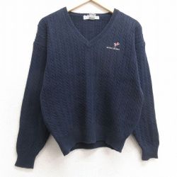 【50%OFF】古着 IZOD 長袖 ケーブル セーター レディース 90年代 90s DESERT SPRINGS コットン Vネック 紺 ネイビー 25jan11 中古 ニット トップス