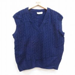 古着 ケーブル ニット ベスト レディース 90年代 90s Vネック USA製 紺 ネイビー 25jan17 中古 トップス