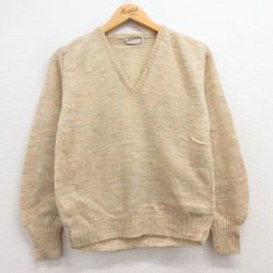 古着 長袖 セーター レディース 80年代 80s ウール Vネック ベージュ カーキ 25jan17 中古 ニット トップス