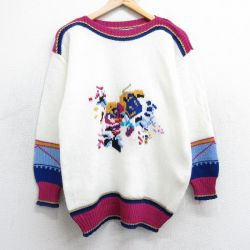 【50%OFF】古着 長袖 セーター レディース 90年代 90s アクリル ボートネック 白他 ホワイト 25jan25 中古 ニット トップス