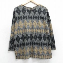 【50%OFF】古着 長袖 セーター レディース 80年代 80s アーガイル クルーネック 濃グレー 霜降り他 25jan25 中古 ニット トップス