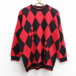 【20%OFF】古着 長袖 セーター レディース 90年代 90s 大きいサイズ アクリル クルーネック USA製 赤他 レッド 25jan25 中古 ニット トップス